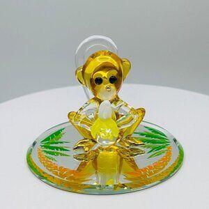 Glass Monkey Figurine Holding Banana Mini Collectible Decor